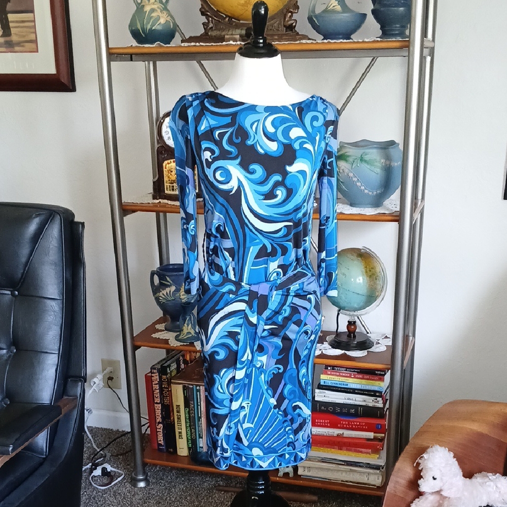 Emilio Pucci Blue Swirl Print Skirt Set